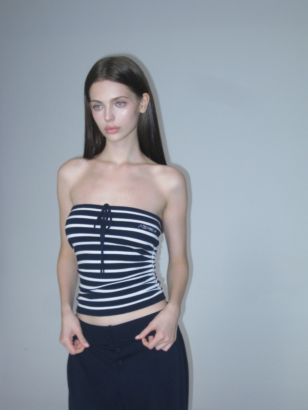 Striped plunging neckline top