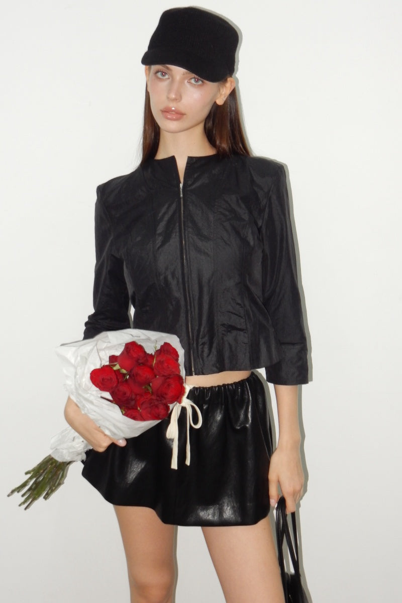 Black leather short skirt