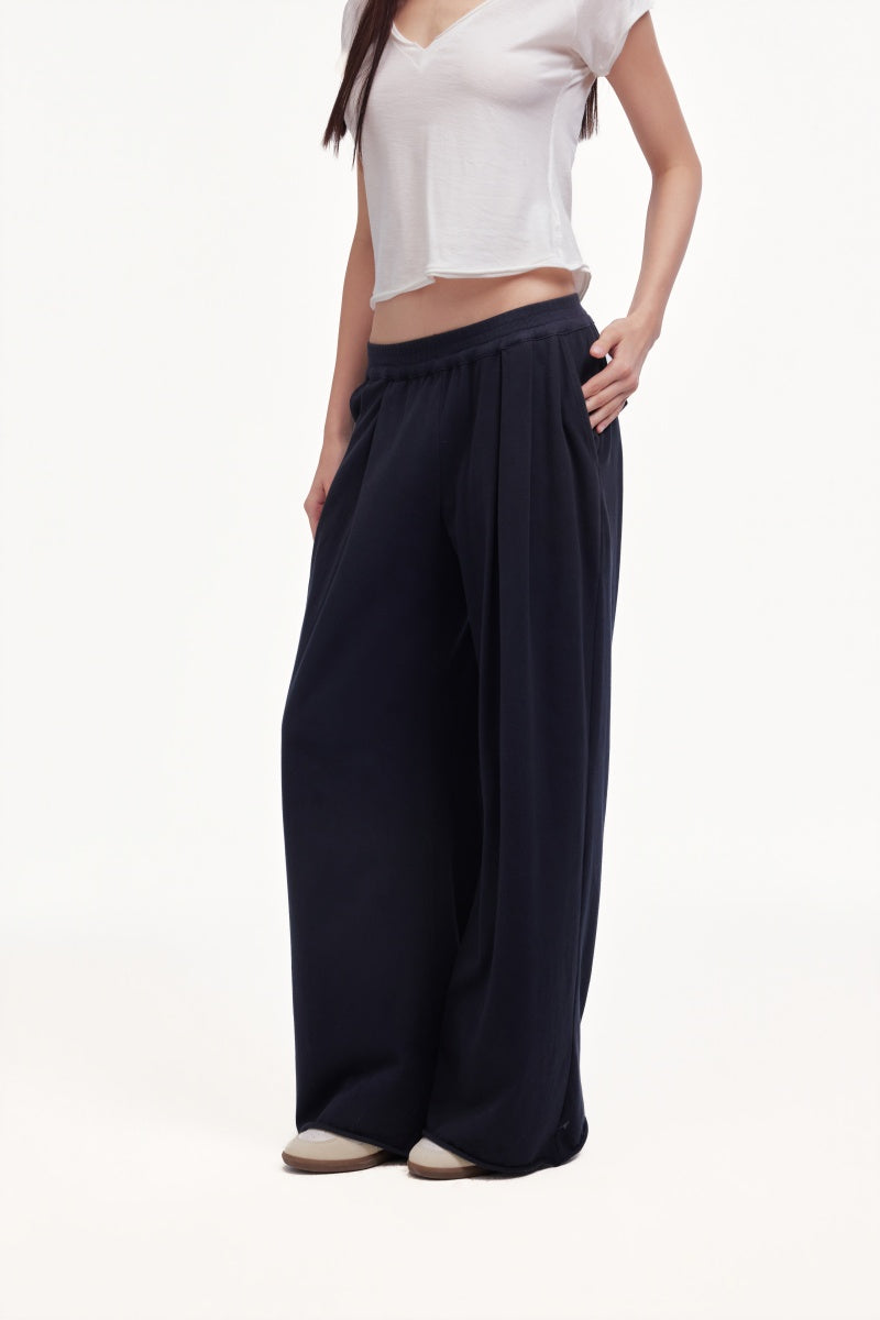 Midriff-hugging casual wide-leg pants