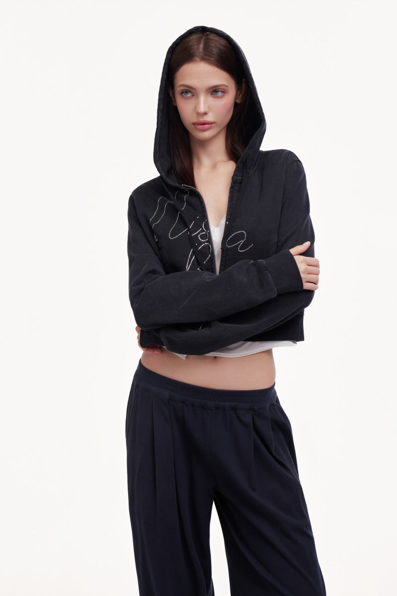 Midriff-hugging casual wide-leg pants