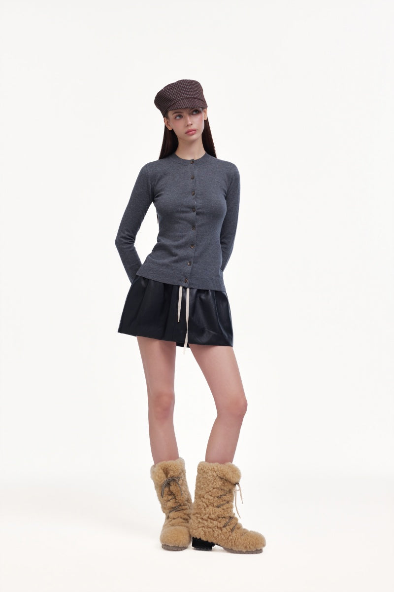 Black leather short skirt