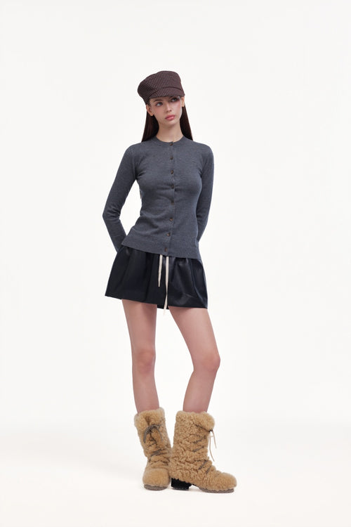 Black leather short skirt