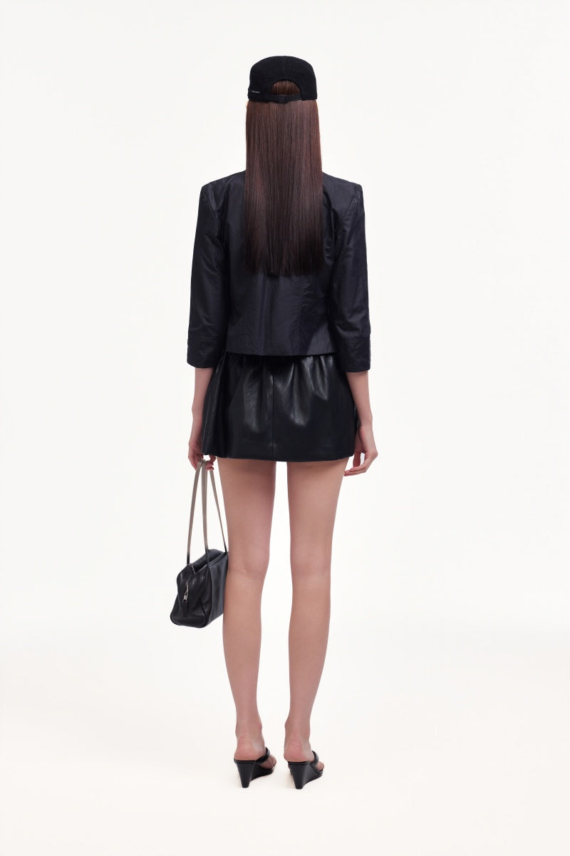 Black leather short skirt