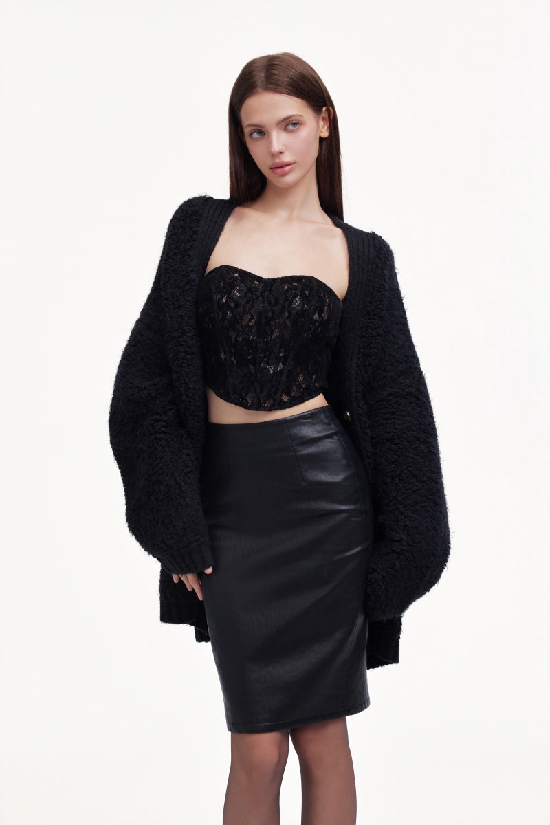 Casual black leather skirt