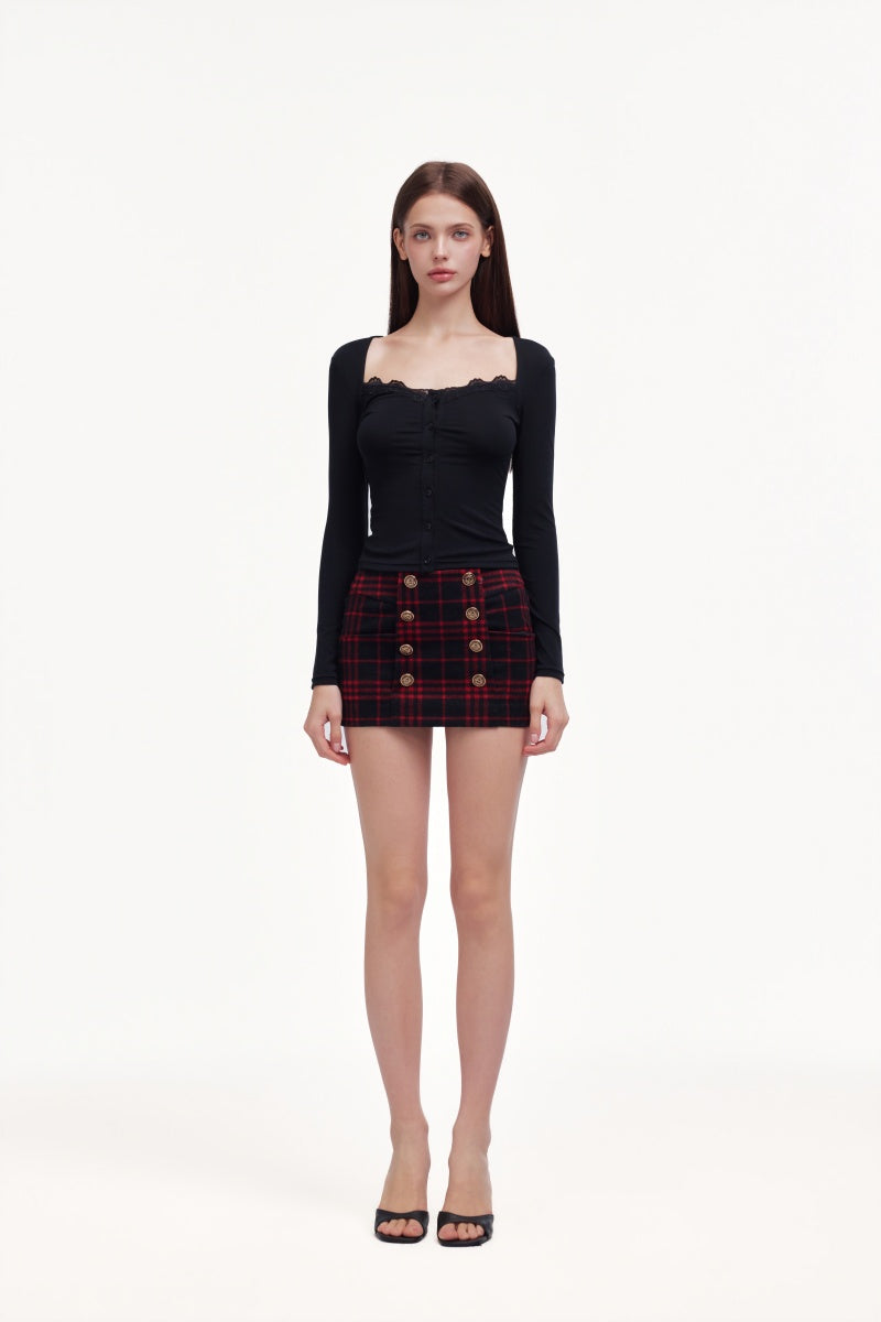 Red checkered skirt