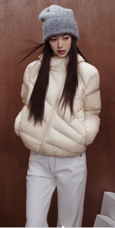 Cream cropped quilted puffer coat